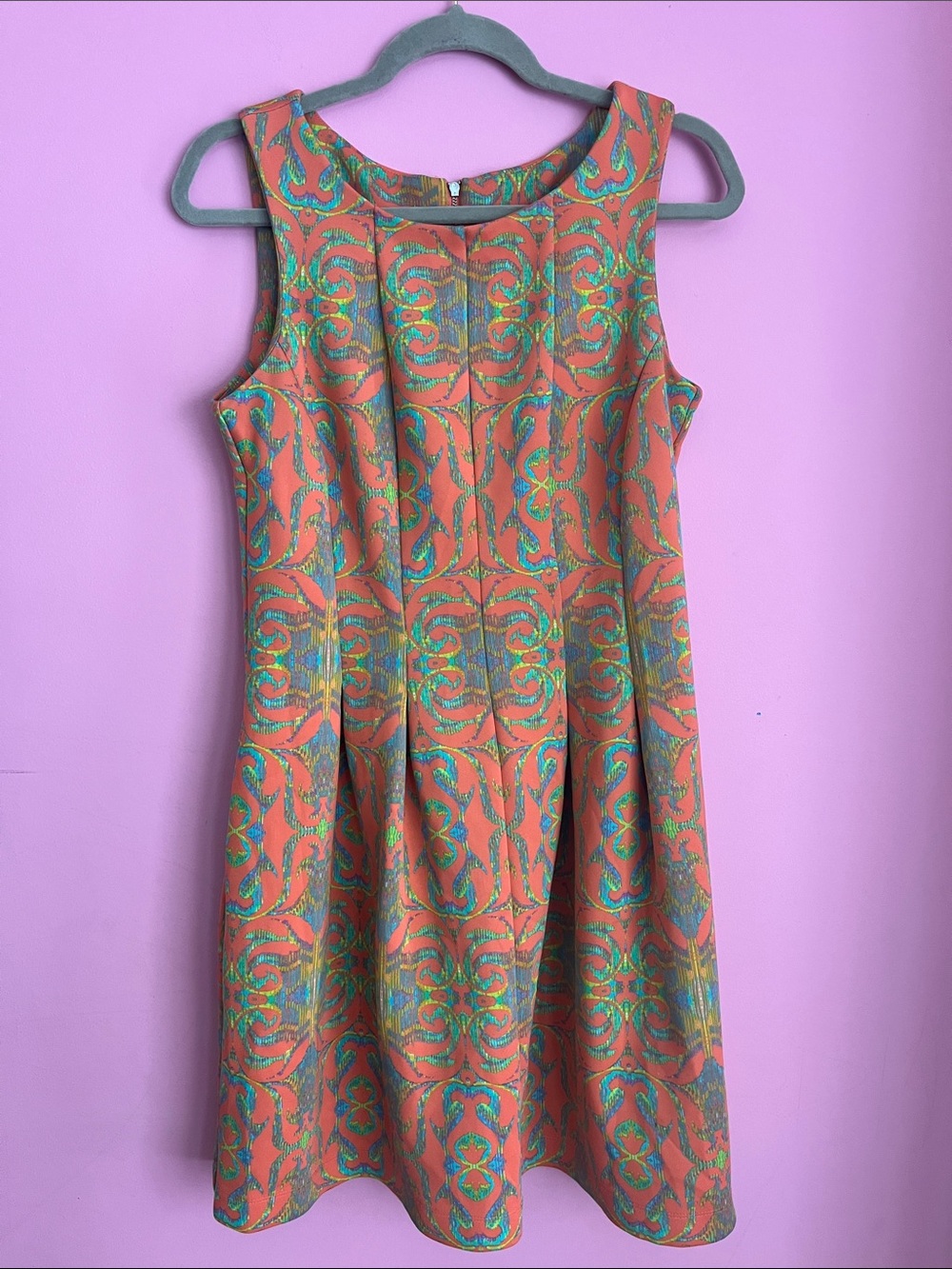 Gabby Skye Coral & Turquoise Printed Sleeveless A-Line Mini Dress